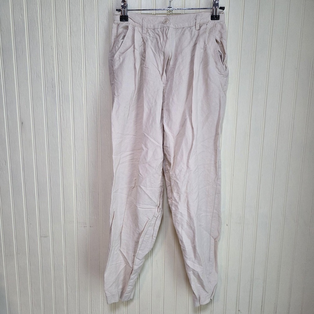 United Colors Of Benetton Dress Pants Womens 42 Beige Linen Pleated Casual Italy